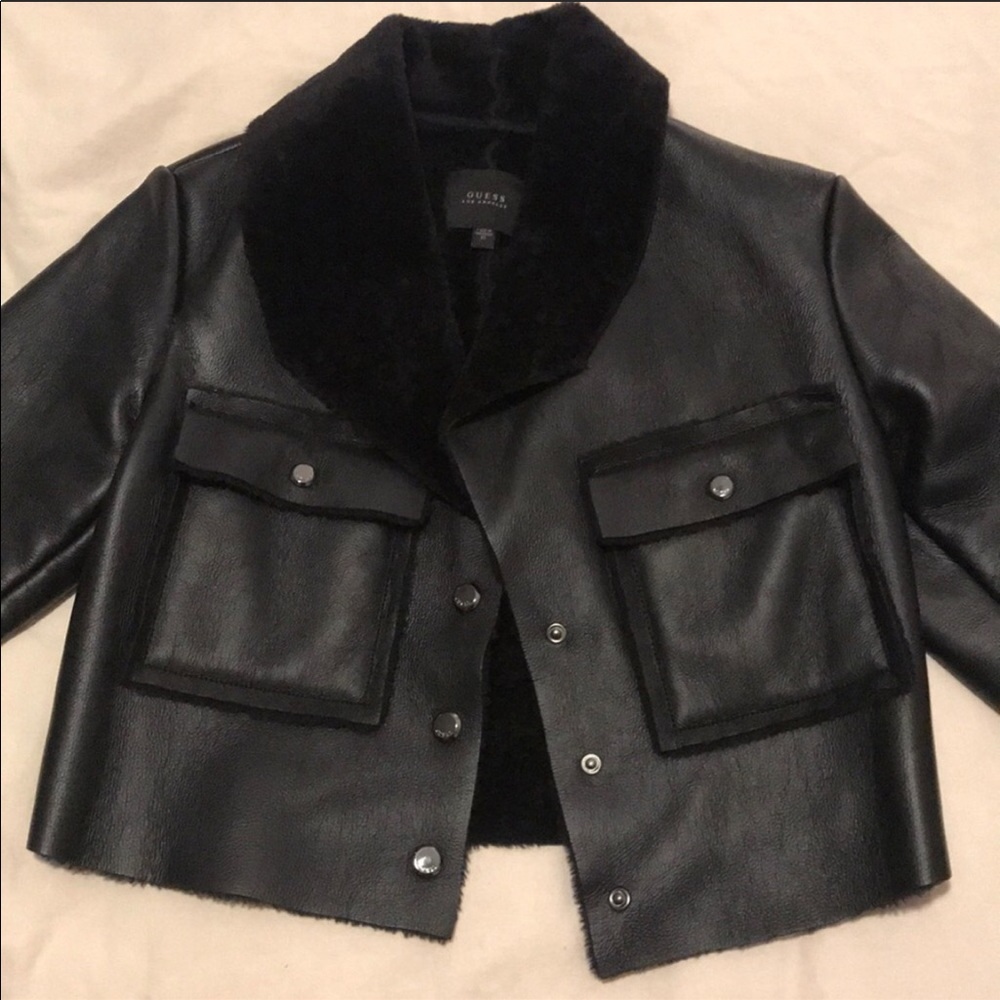 GUESS cropped faux leather jacket XS